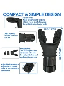 1入黑色矽膠可調節肺部運動訓練器,健身阻力訓練器材 - 黑色 - 查看 9