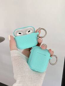 1pc Solid Color Starry Sky Blue Earphone Protective Case, Compatible With Airpods 1/2 Pro2 & Airpods 3 Pro - Mint Blue - View 1