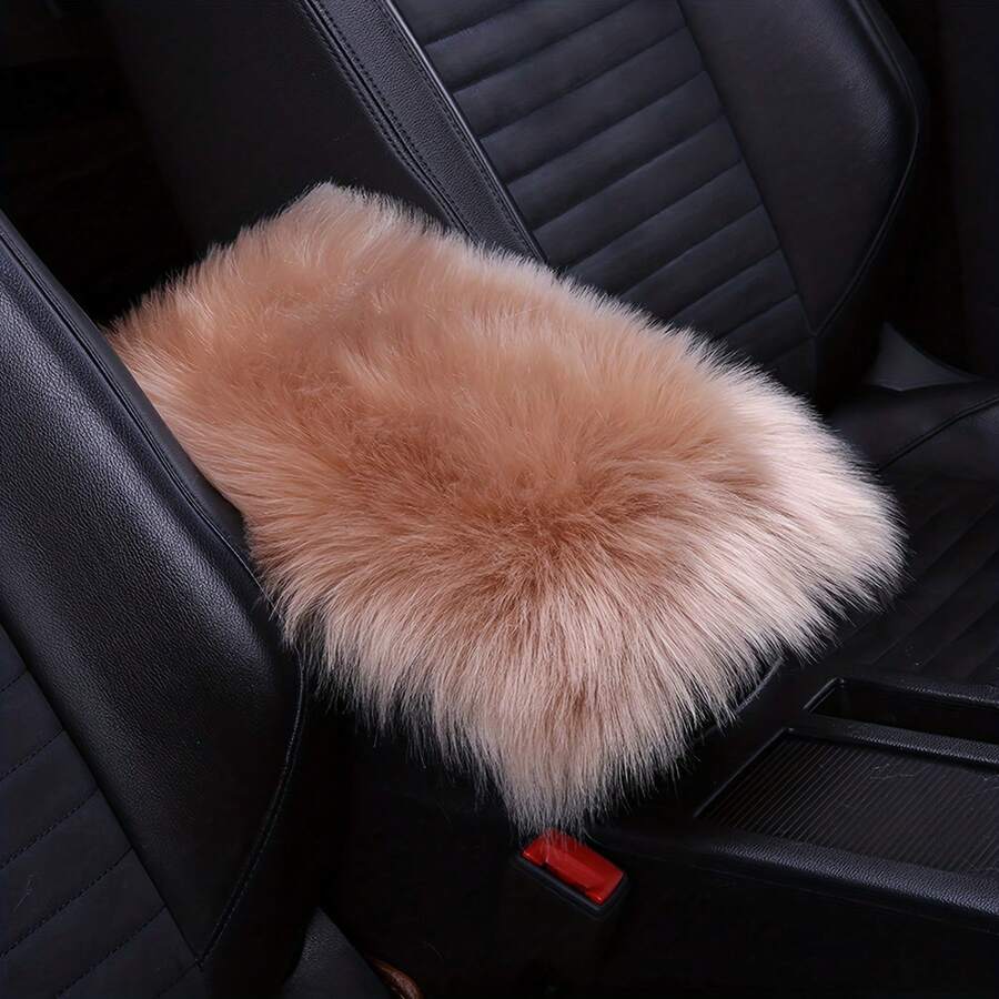 Car Center Console Cover, Universal Winter Plush Fur Auto Seat Box Armrest Cushion For Cars Suv Truck, Fluffy Middle Console Arm Rest Pad Mat Interior - Khaki - View 1