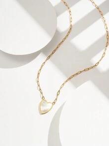 1個不鏽鋼珠寶,白貝殼桃心愛心墜子項鍊,女性簡單甜美鎖骨鏈 - 彩色 - 查看 4