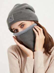 1pc New High-End Unisex Knitted Hat With Logo And Thick Plush Lining, Suitable For Outdoor Activities Such As Cycling, Hiking, And Traveling - Light Grey - View 1