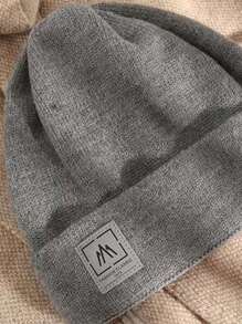 1pc New High-End Unisex Knitted Hat With Logo And Thick Plush Lining, Suitable For Outdoor Activities Such As Cycling, Hiking, And Traveling - Light Grey - View 4