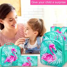 3 件組 火烈鳥雙面設計串珠女童背包含飯盒鉛筆盒小學生及幼兒園兒童 - 綠色 - 查看 2