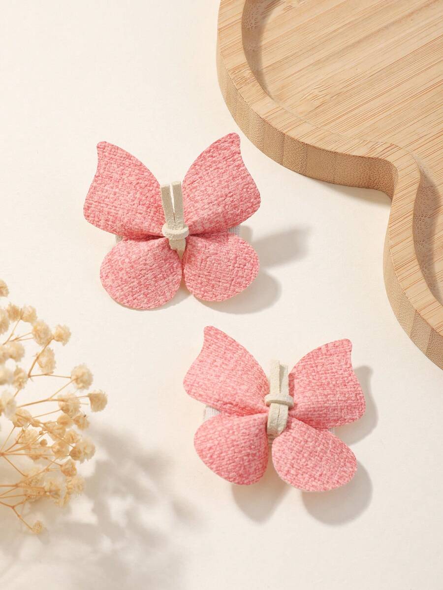 2pcs/Set Solid Color Fabric Butterfly Hair Clips For Children's Full Bangs - Multicolor - View 1