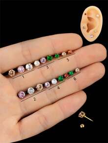 彩色鑽石釘耳環、鼻釘、不褪色不變色的不銹鋼材質、適用於女士、歐美時尚風格,款式多變、適合日常佩戴 - 3# - 查看 12