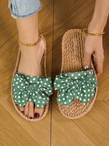 Polka Dot Bowknot Women's Indoor Home Slippers, Fashionable And Versatile Open Toe Slides For Summer - Mint Green - View 7