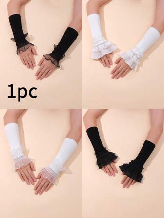 1對女士花邊手臂套,時尚百搭,適合日常穿著