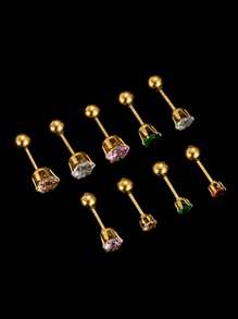 彩色鑽石釘耳環、鼻釘、不褪色不變色的不銹鋼材質、適用於女士、歐美時尚風格,款式多變、適合日常佩戴 - 3# - 查看 6