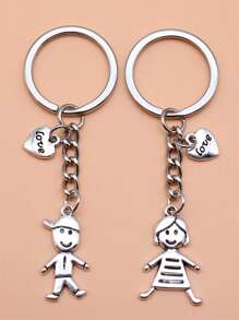 2pcs Boy And Girl Couple Keychains - Antique Silver - View 2