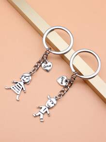 2pcs Boy And Girl Couple Keychains - Antique Silver - View 3