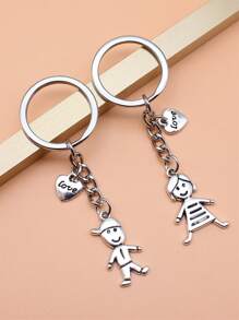 2pcs Boy And Girl Couple Keychains - Antique Silver - View 1