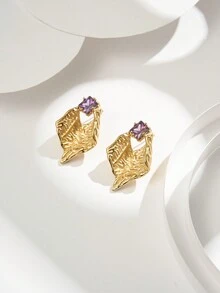 1 Pair Of Fashionable Pleated Titanium Steel Plated 18K Gold Women's Artificial  Earrings Suitable For Women's Parties, Gatherings, Daily Occasions, And The Best Gift For Mothers And Girlfriends - Multicolor - View 8