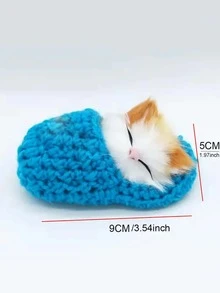 Cute Cat Sleeping In Shoe With Sound Simulation Plush Toy - Blue - View 7