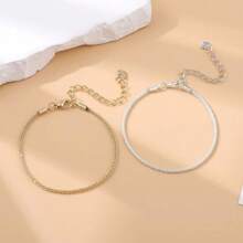 1 件鍍金簡約鍊式手鍊適合男士和女士,情人節禮物,情侶首飾,送禮 - 金色 - 查看 2