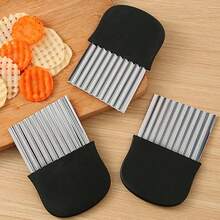 1把不鏽鋼薯條切割器,家用廚房切薯器切割波浪刀 - 黑色 - 查看 7