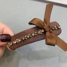 1pc Delicate Vintage Bowknot Design Hair Clip With Rhinestone, For Highlighting Hair Bangs - Brown - View 1