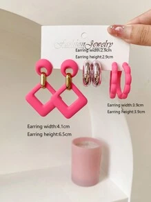 1套 3對經典創意混合設計帶扣細節的勾型耳環,多功能休閒c形圈耳環套裝 - 彩色 - 查看 15