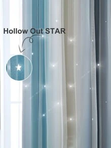 2pc Star Curtains,Bedroom Curtains With 2 Panels Colorful Double Layer Draperie Gradient Rainbow Blackout Curtains Bedroom Living Room Darkening Striped Double Layer Star Cut Home Decor Window Curtains With Gradient Eyelets, Anti-Cold, Blackout Star Curtains For Living Room, Decoration, Soundproofing, Thermal Insulation (100x130cm) - 藍色的 - 查看 5