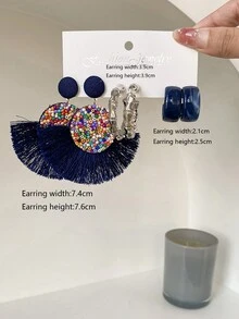 1 套/3 对个性化夸张大圈耳环，时尚 C 形耳夹耳环套装 - 彩色 - 查看 16