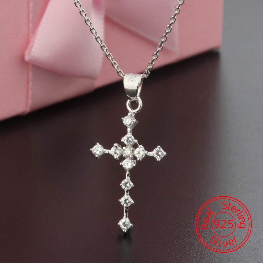 1個女士優雅奢華的簡約風格s925銀吊墜項鍊,鑽石飾,適合日常休閒、派對以及珠寶配飾 - 銀色 - 查看 1