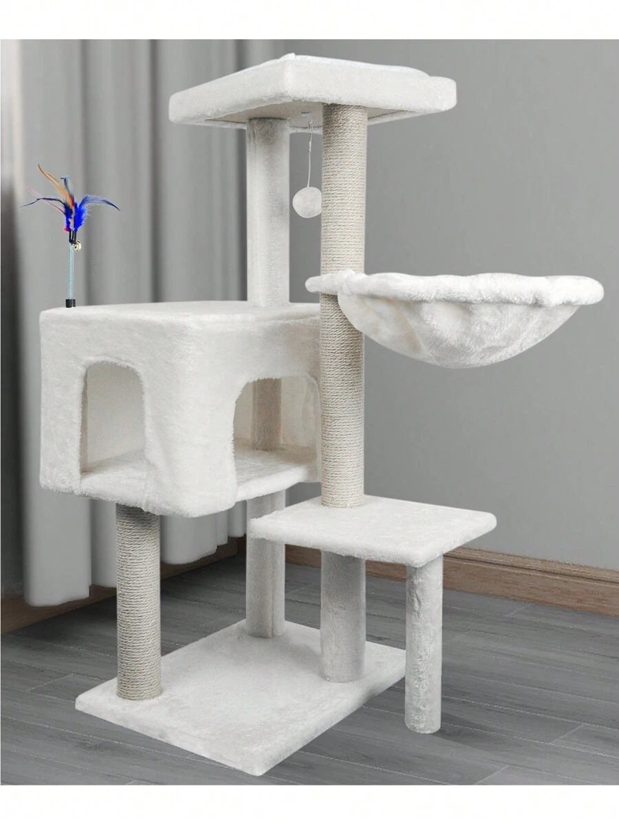 002G Cat Tree Has Scratching Toy With A Ball Activity Centre Cat Tower Furniture JuteCovered