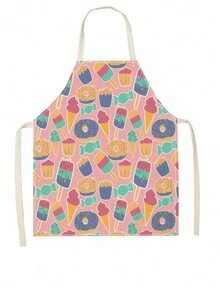 1pc Printed Linen Apron - Orange - View 1