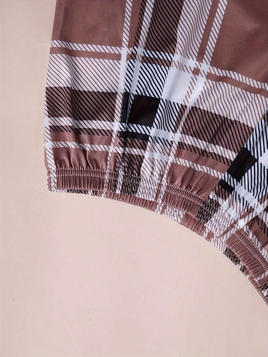 3pcs/Set Bear Pattern Top And Checker Shorts & Pants Home Outfit SHEIN UK