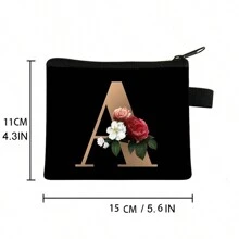 1 pieza Bolsa de cosméticos con patrón floral en 3D de letras, bolsa de maquillaje con cremallera espaciosa, bolsa de aseo resistente, organizador de accesorios de viaje para mujeres, decoración en rosa para habitación, dormitorio, baño, sala de estar, escritorio, cosas de viaje y regalos para bodas, cumpleaños, año nuevo, accesorios para padres, amigos, maestros, hombres y mujeres. Divertido organizador de almacenamiento para joyas y perfumes en cajas y contenedores de almacenamiento