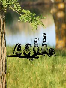 1個黑帽矮人造型樹裝飾,鐵質材料,卡通風格,極簡主義花園標誌裝飾,適用於樹木/樹枝/樹幹 - 黑色 - 查看 2