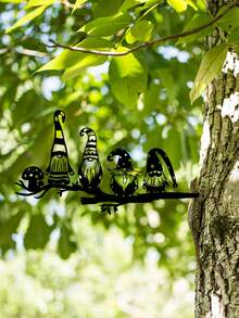 1個黑帽矮人造型樹裝飾,鐵質材料,卡通風格,極簡主義花園標誌裝飾,適用於樹木/樹枝/樹幹 - 黑色 - 查看 5