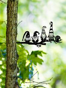 1個黑帽矮人造型樹裝飾,鐵質材料,卡通風格,極簡主義花園標誌裝飾,適用於樹木/樹枝/樹幹 - 黑色 - 查看 7