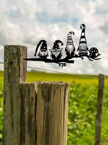 1個黑帽矮人造型樹裝飾,鐵質材料,卡通風格,極簡主義花園標誌裝飾,適用於樹木/樹枝/樹幹 - 黑色 - 查看 1