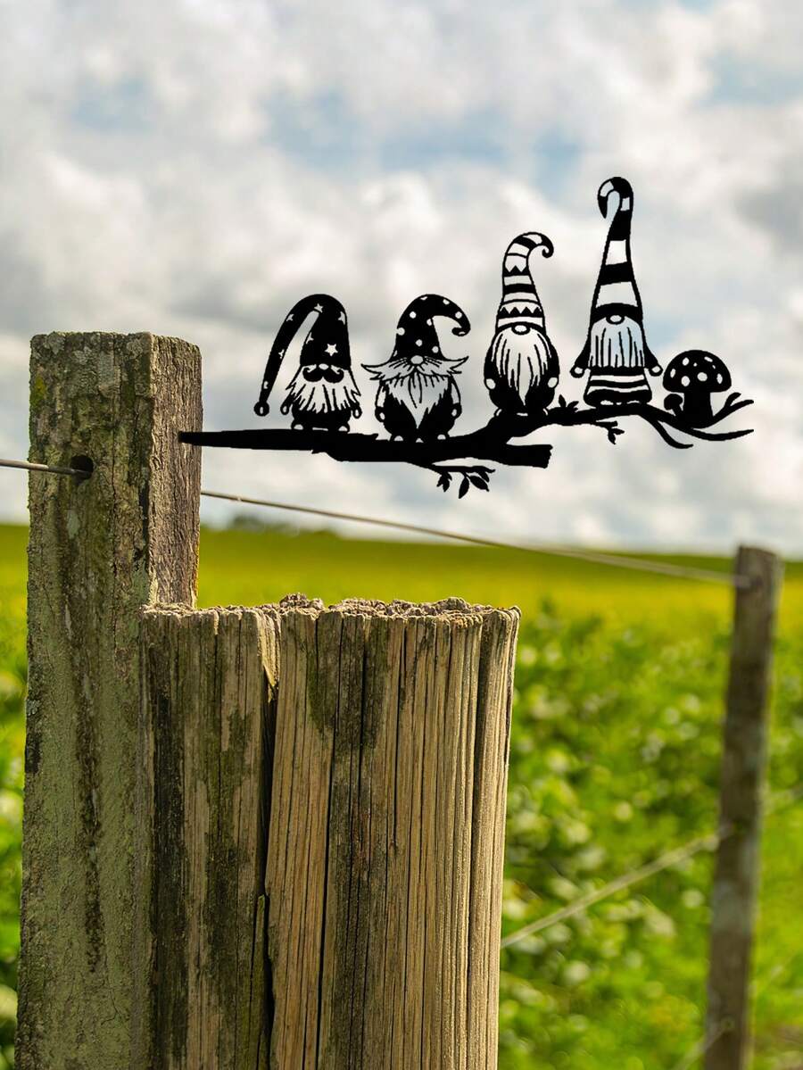 1個黑帽矮人造型樹裝飾,鐵質材料,卡通風格,極簡主義花園標誌裝飾,適用於樹木/樹枝/樹幹 - 黑色 - 查看 1