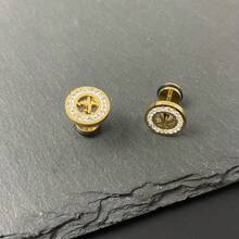 1對男士休閒金色鑲鑽心跳圖案耳釘,日常佩戴禮物 - 金黃色 - 查看 1