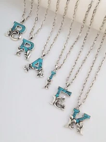 1 件歐美風格復古雷射切割字母圖案連環項鍊女式 - 字母 - 查看 10