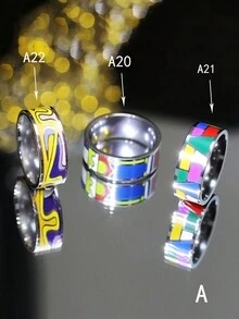 1pc Fashionable Simplicity Painted Stainless Steel Ring For Women, Couples, Valentine's Day Gift - A - View 1