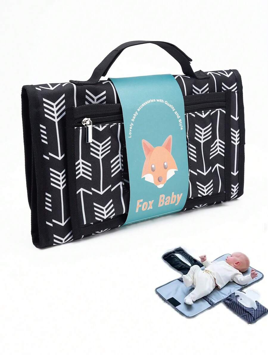 防水尿布更换垫适合户外使用，便携式婴儿尿布垫，可折叠，方便婴幼儿携带，也可作为新生儿尿布袋收纳袋 - 黑色 - 查看 1