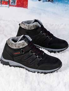 黑色冬季加厚保暖防滑運動鞋中高齡步行鞋厚底鞋 - 黑色 - 查看 3