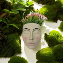 1 件树脂人脸形花瓶，适合厨房、卧室、客厅和门厅装饰 - 灰色 - 查看 1