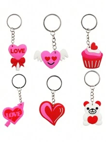 6pcs Valentine'S Day Heart Shaped Silicone Keychain - Perfect Small Gift For Family, Friends, And Kids At Valentine'S Day Party! - Multicolor - View 1