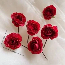 優雅紅玫瑰頭花夾帶髮夾邊夾頭飾 - 彩色 - 查看 4