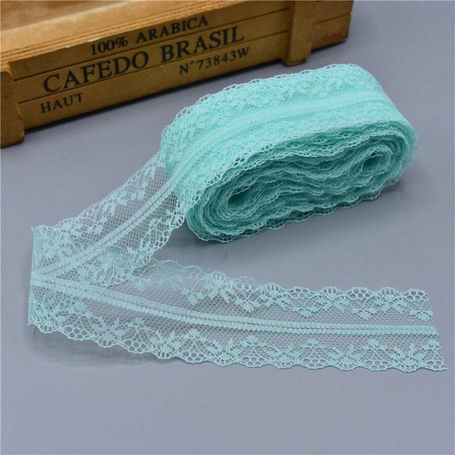 Mint Green 9 Meters Lace Ribbon Tape 40MM Wide Trim Fabric DIY Handicrafts Embroidered Net Cord For Sewing Decoration African Lace Fabric - Mint Green - View 1
