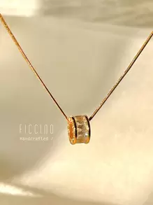 Ficcino Gold-Plated & Cubic Zirconia Decorated Lucky Ring Pendant Women's Necklace Snake Chain Casual Clavicle Chain Holiday Gift With Gift Box - 136n - View 6