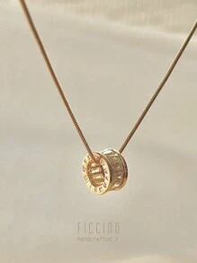 Ficcino Gold-Plated & Cubic Zirconia Decorated Lucky Ring Pendant Women's Necklace Snake Chain Casual Clavicle Chain Holiday Gift With Gift Box - 136n - View 5