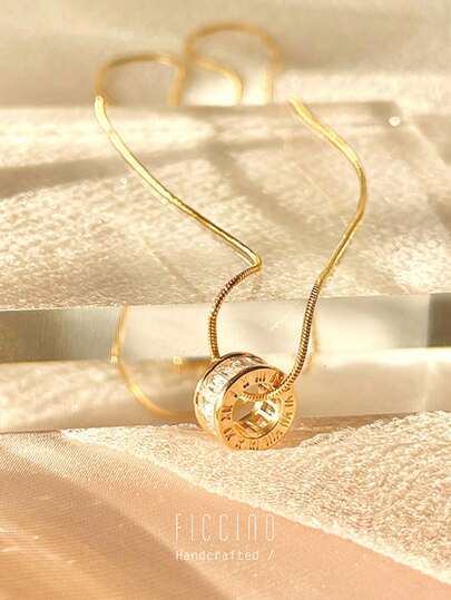  Ficcino 鍍金鋯石裝飾幸運圓環吊墜女款項鍊蛇骨鍊休閒鎖骨鍊假日禮物 附禮盒