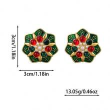1 对复古个性化圆形耳环，带宫廷风格吊坠，奢华配饰 - 彩色 - 查看 4
