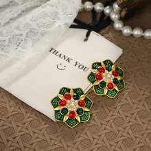 1 对复古个性化圆形耳环，带宫廷风格吊坠，奢华配饰 - 彩色 - 查看 5