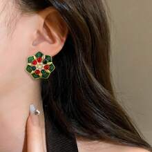 1 对复古个性化圆形耳环，带宫廷风格吊坠，奢华配饰 - 彩色 - 查看 1