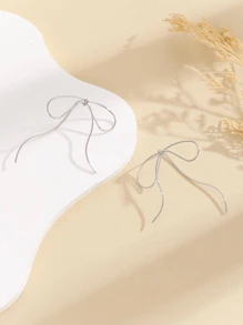 2 件优雅蝴蝶结设计耳环 - 銀色 - 查看 3