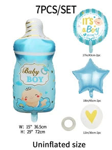 7入組藍色牛奶瓶造型乳膠氣球和鋁箔氣球,用於性別揭曉生日派對現場裝飾用品 - 藍色 - 查看 3